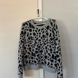 Halogen Gray and Black Leopard Print Sweater